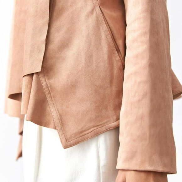 NWOT Anthropologie Hutch Draped Faux Suede Jacket Neutral Beige Large - Picture 7 of 16